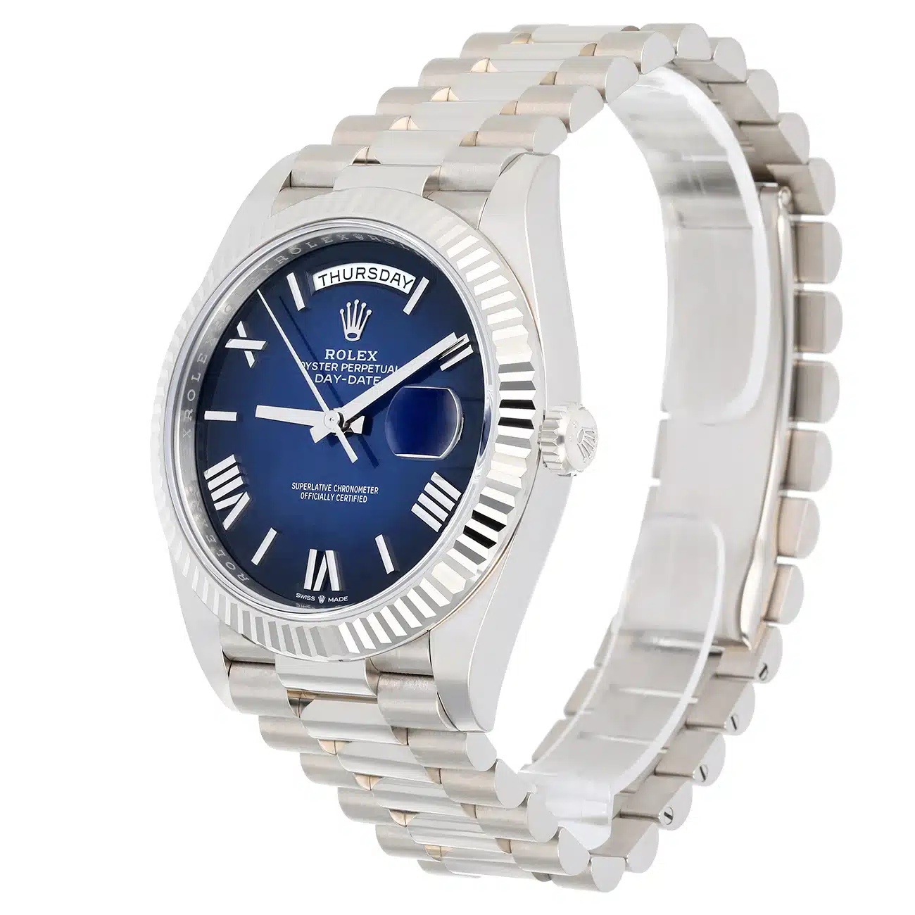 Rolex Day-Date 40mm 228239-0076 Blue Ombre Roman Dial White Gold Watch 2024 – image 6