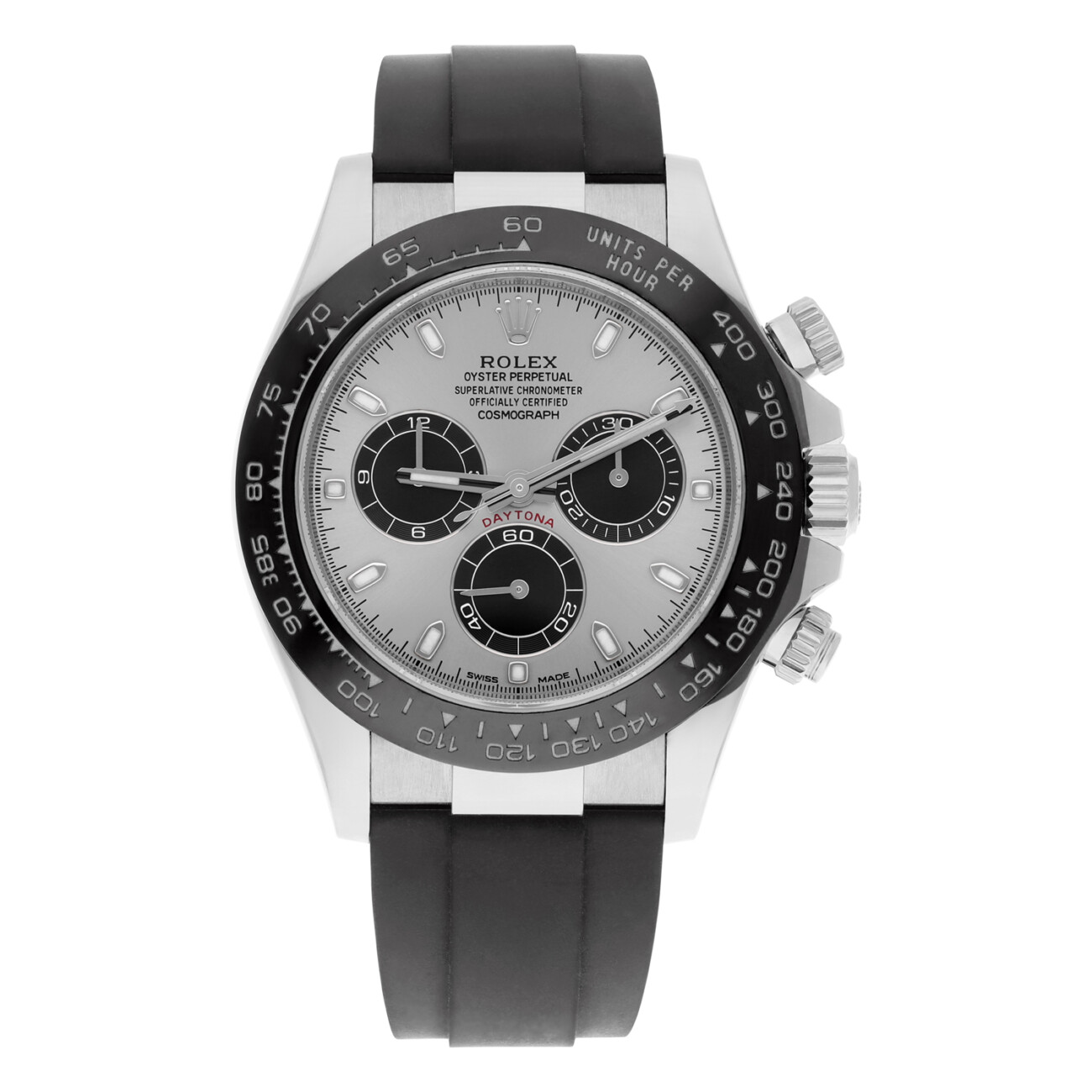 Rolex Cosmograph Daytona 116519LN-0038 Silver Black Subs Dial Oysterflex White Gold Watch