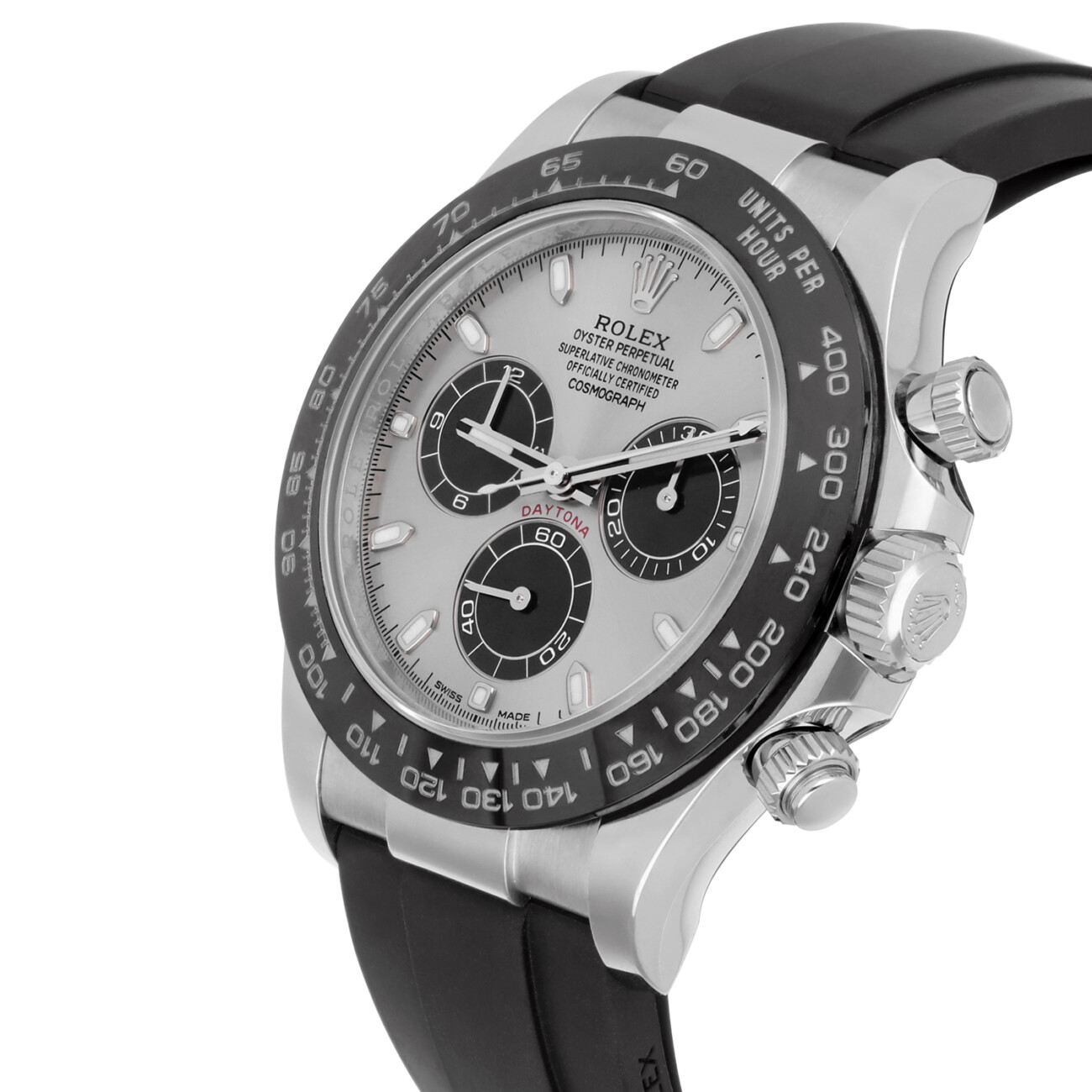 Rolex Cosmograph Daytona 116519LN-0038 Silver Black Subs Dial Oysterflex White Gold Watch