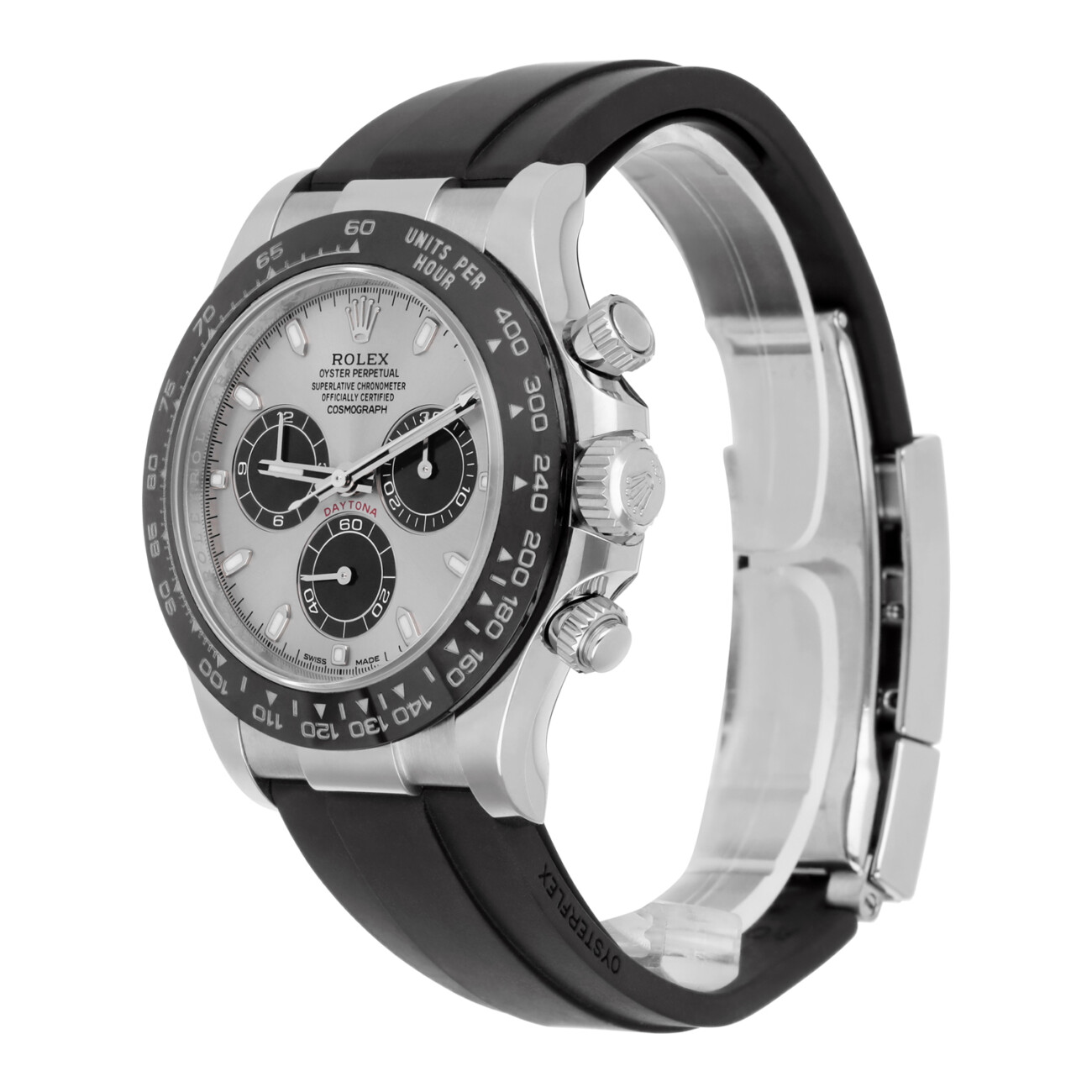 Rolex Cosmograph Daytona 116519LN-0038 Silver Black Subs Dial Oysterflex White Gold Watch