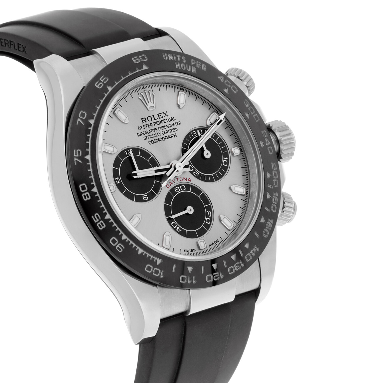 Rolex Cosmograph Daytona 116519LN-0038 Silver Black Subs Dial Oysterflex White Gold Watch