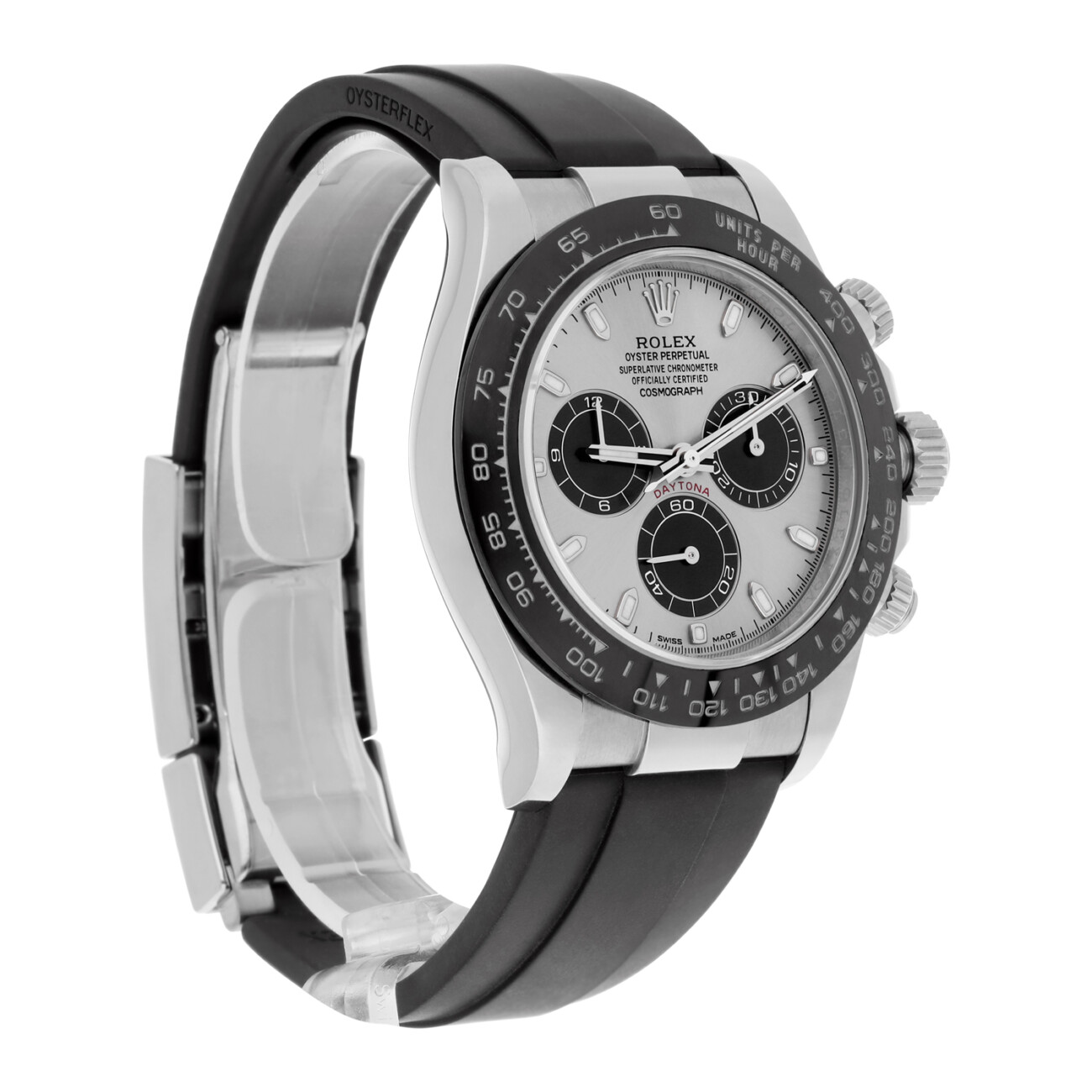 Rolex Cosmograph Daytona 116519LN-0038 Silver Black Subs Dial Oysterflex White Gold Watch