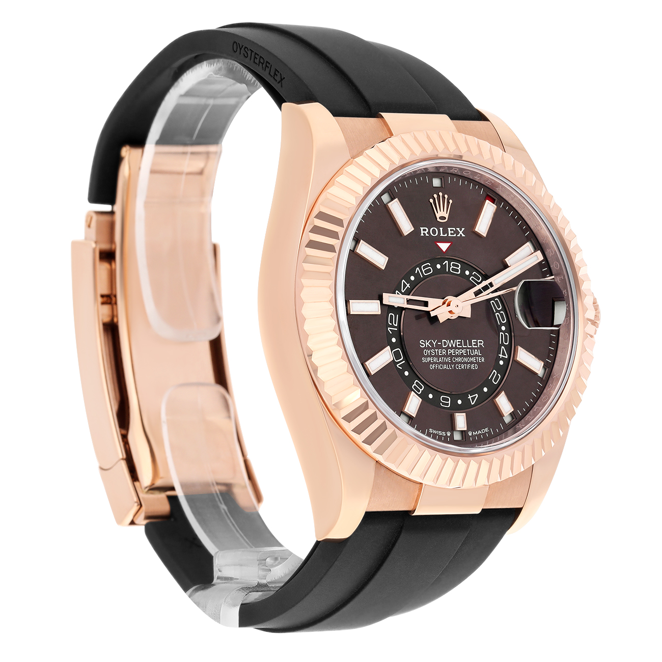 Rolex Sky-Dweller 336235-0002 Chocolate Index Dial Black Rubber Strap Rose Gold Watch - 2025