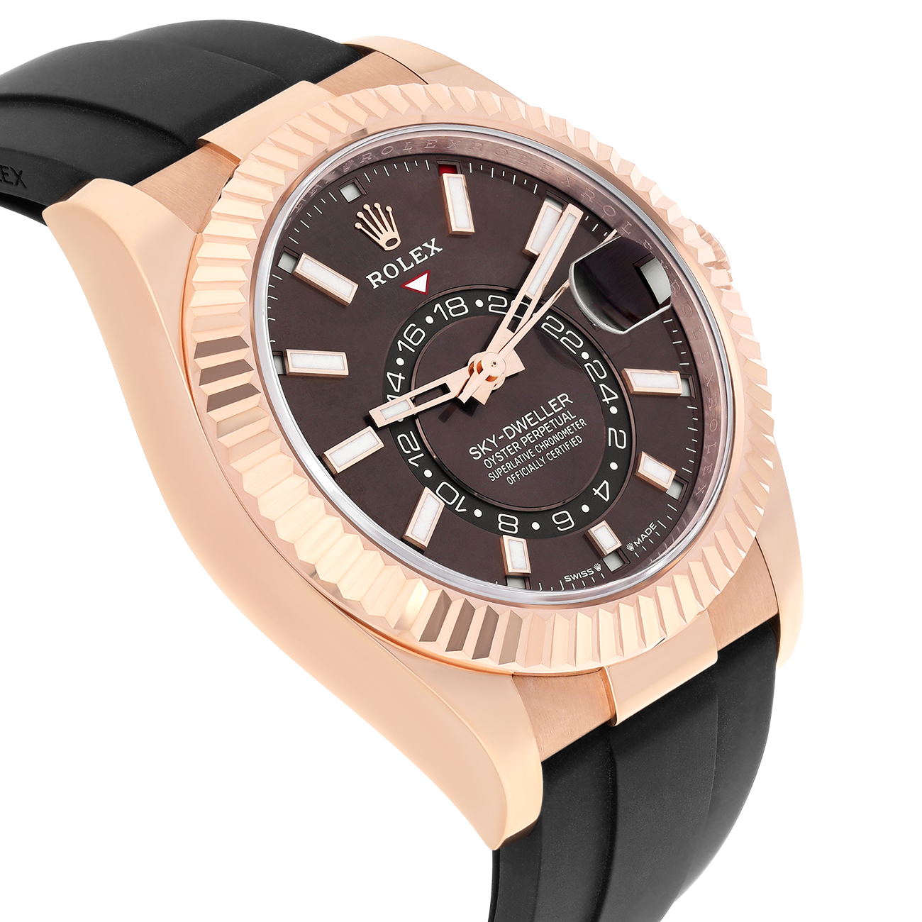 Rolex Sky-Dweller 336235-0002 Chocolate Index Dial Black Rubber Strap Rose Gold Watch - 2025