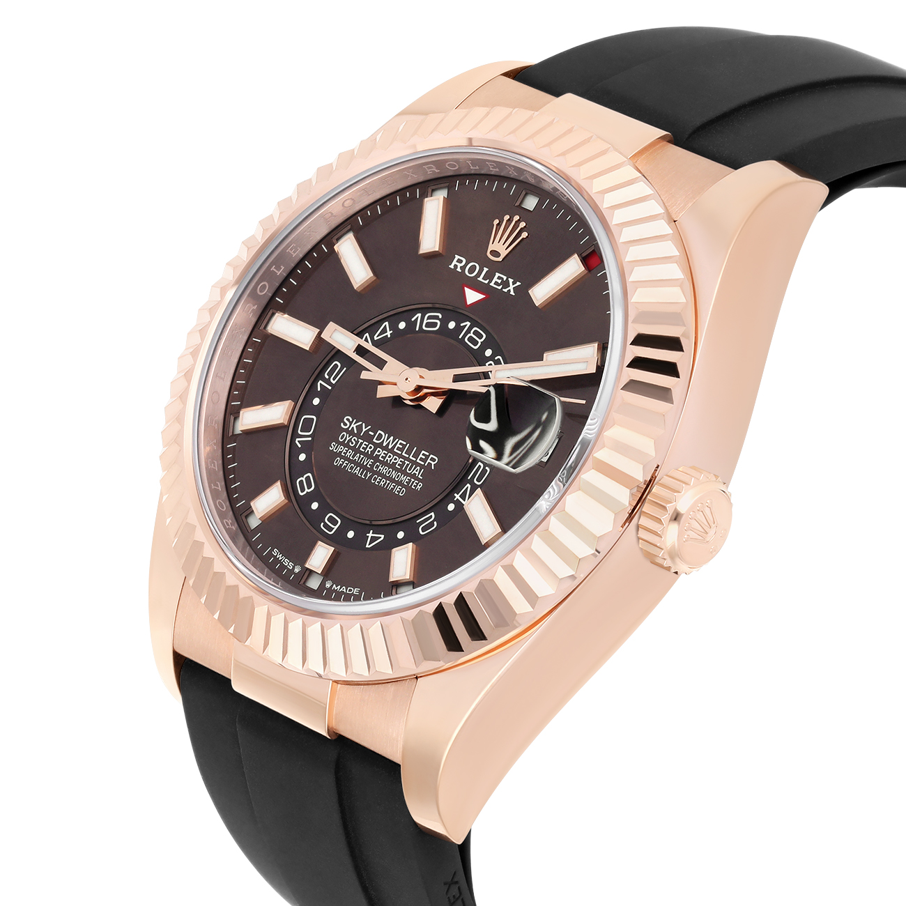 Rolex Sky-Dweller 336235-0002 Chocolate Index Dial Black Rubber Strap Rose Gold Watch - 2025