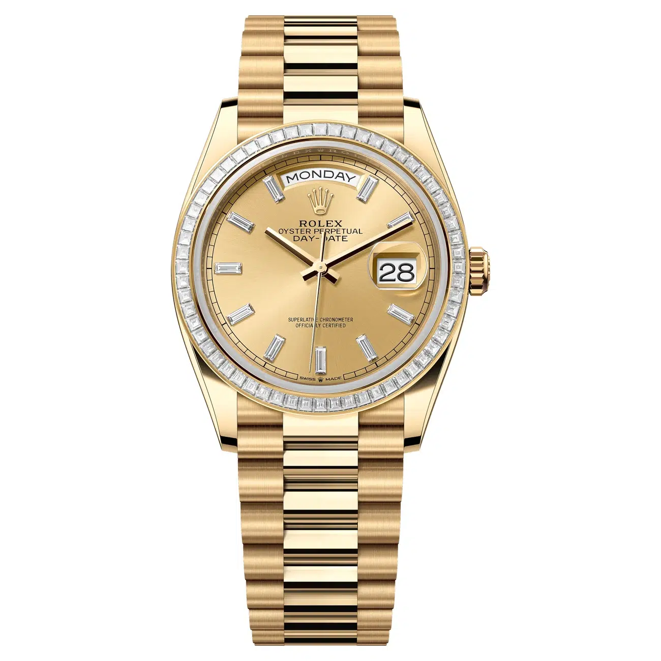 Rolex Day-Date 128398TBR-0037 Yellow Gold Champagne Dial with Diamond Bezel