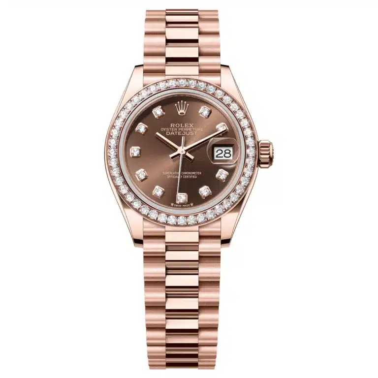 Rolex Lady-Datejust 279135RBR-0017 Rose Gold Diamond Bezel Chocolate Dial President Bracelet