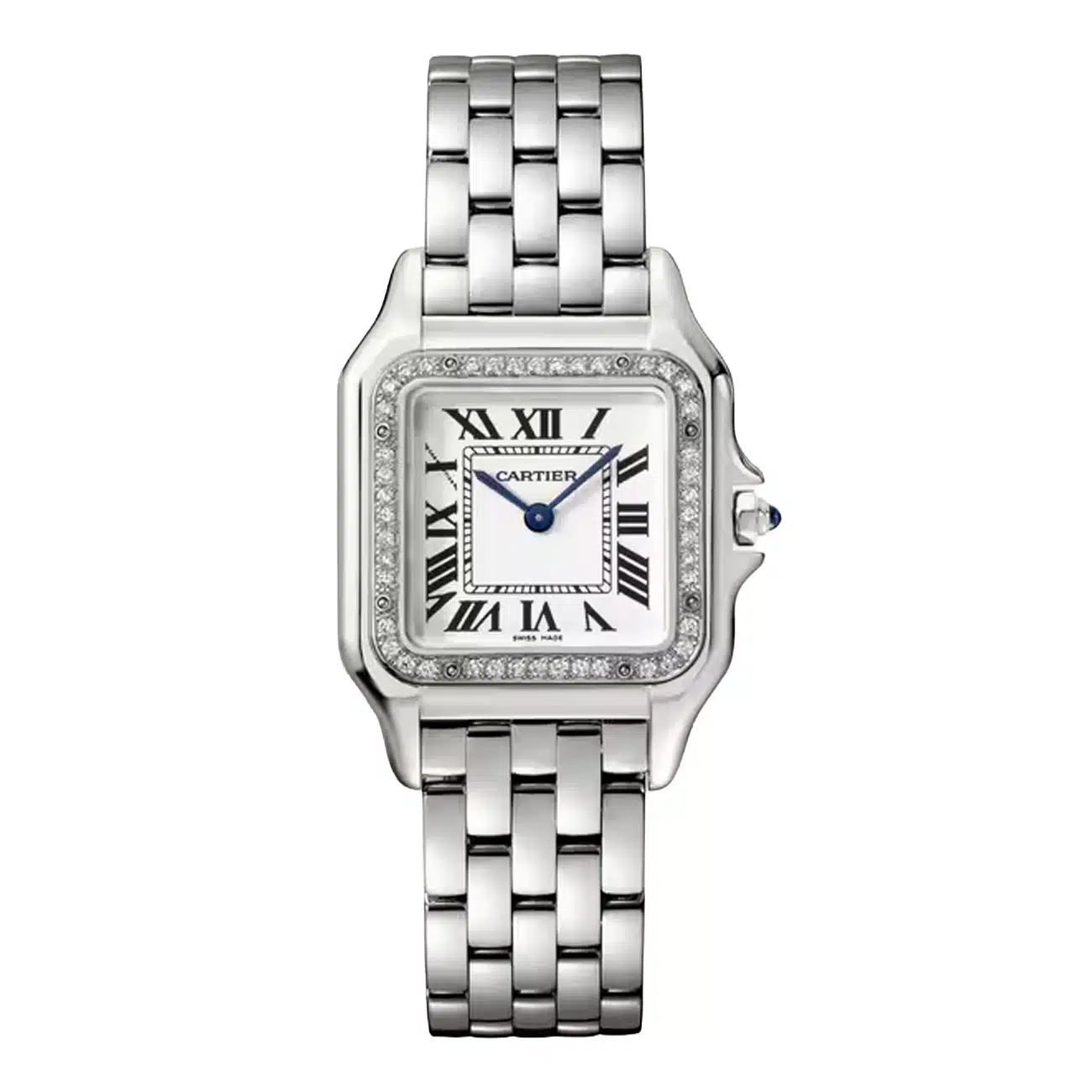Cartier Panthère W4PN0018 Quartz Silver Roman Dial Stainless Steel Diamond Bezel