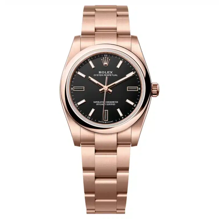 Rolex Oyster Perpetual 124205-0001 34mm Rose Gold with Black Dial