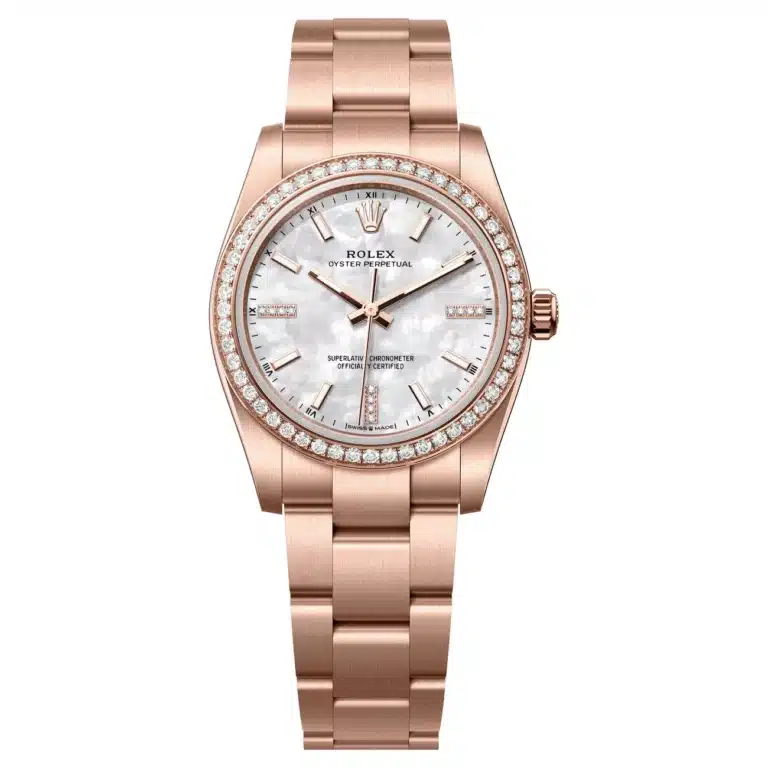 Rolex Oyster Perpetual 124245RBR-0002 34mm Rose Gold with Mother of Pearl Dial