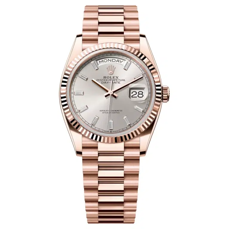 Rolex Day-Date 36 128235-0087 silver diamond dial, rose gold President bracelet