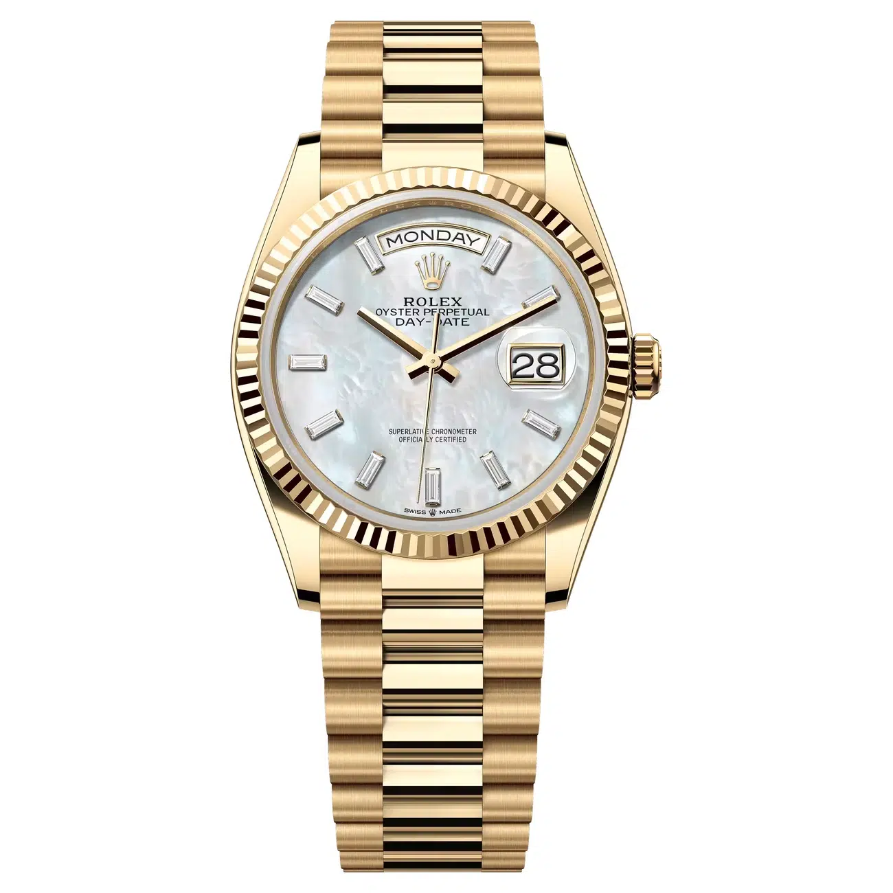 Rolex Day-Date 128238-0123 President Yellow Gold Mother of Pearl Dial