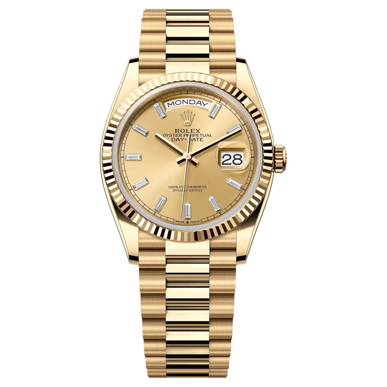 Rolex Day-Date 128238-0132 36mm Yellow Gold Watch Champagne Diamond Dial