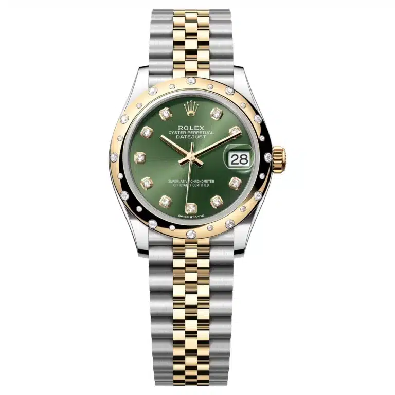 Rolex Datejust 31 278343RBR-0030 Yellow and Steel Rolesor Domed Diamond Bezel Green Dial