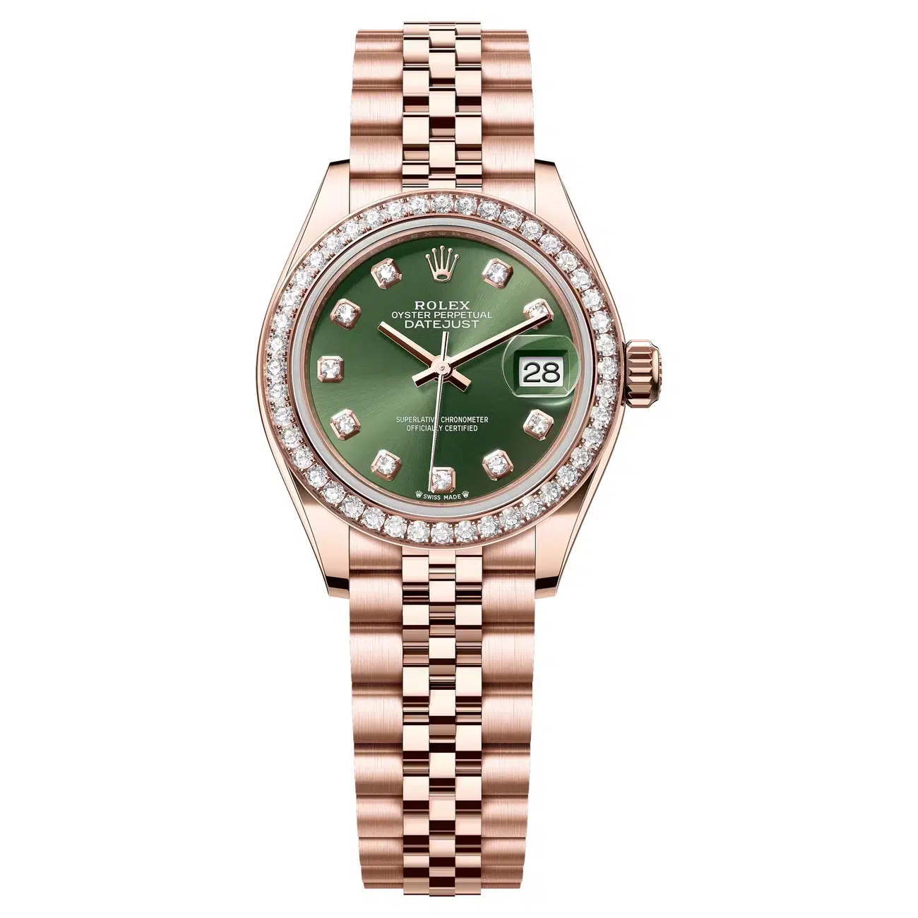 Rolex Lady-Datejust 279135RBR-0015 Rose Gold Diamond Bezel Green Dial Jubilee Bracelet