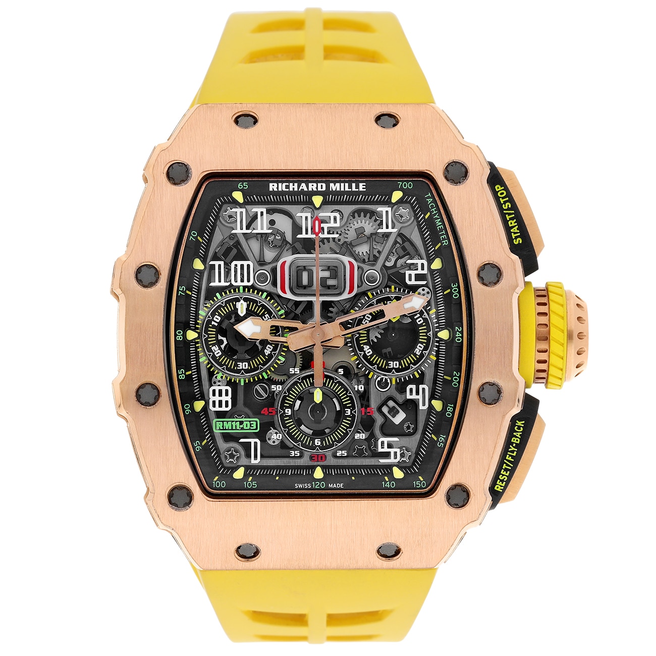 Richard Mille RM11-03 Yellow Strap Rose Gold Watch