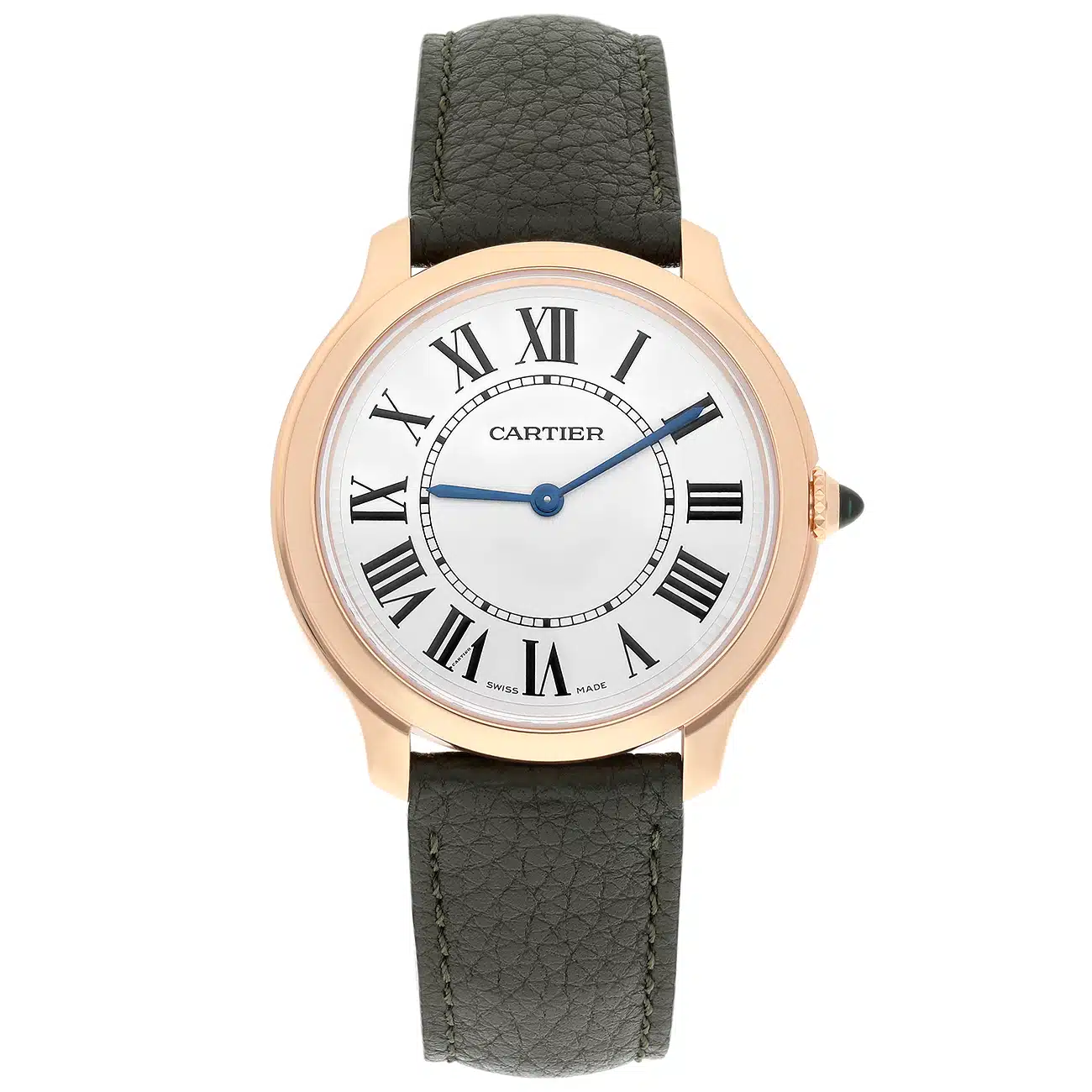 Cartier Ronde Louis WGRN0012 Roman Dial Leather Strap Rose Gold Watch