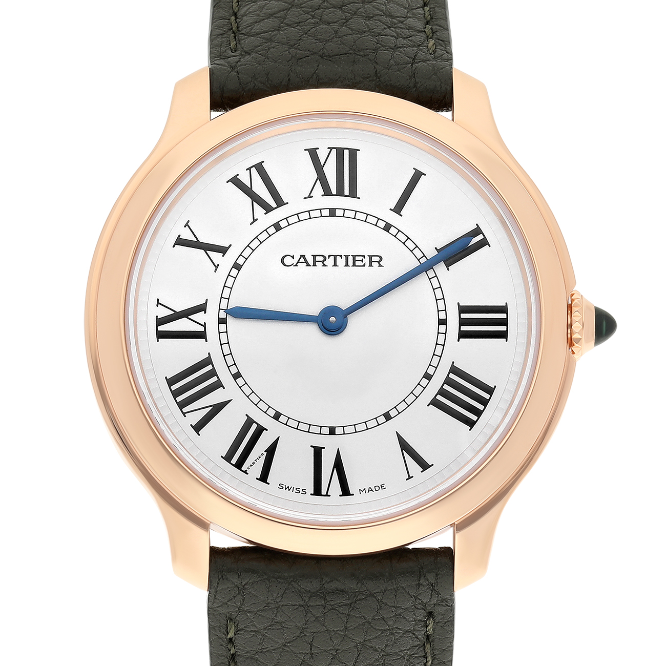 Cartier Ronde Louis WGRN0012 Roman Dial Leather Strap Rose Gold Watch