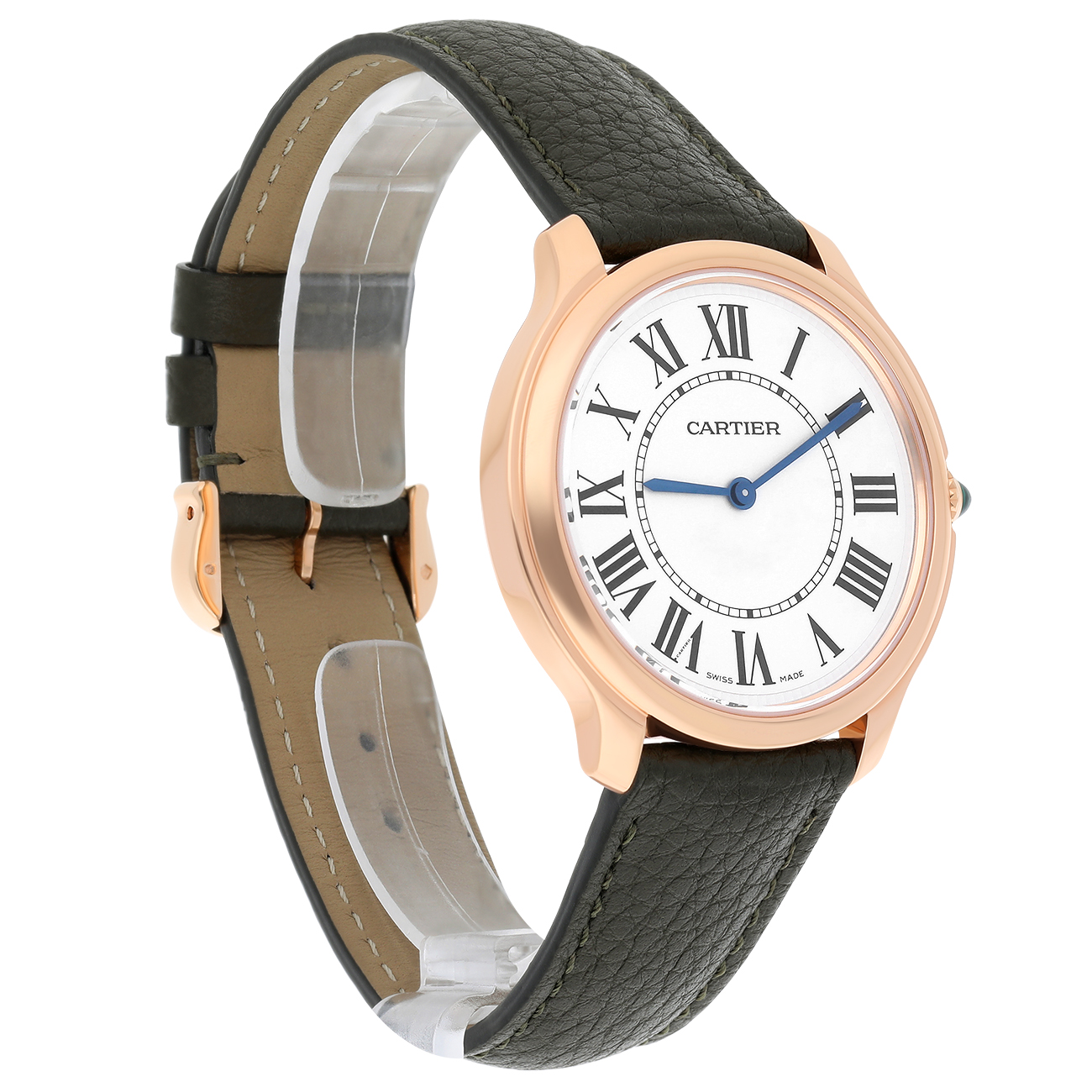 Cartier Ronde Louis WGRN0012 Roman Dial Leather Strap Rose Gold Watch