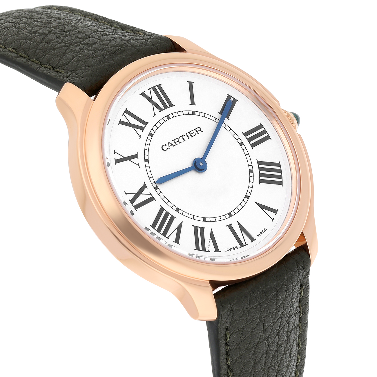 Cartier Ronde Louis WGRN0012 Roman Dial Leather Strap Rose Gold Watch
