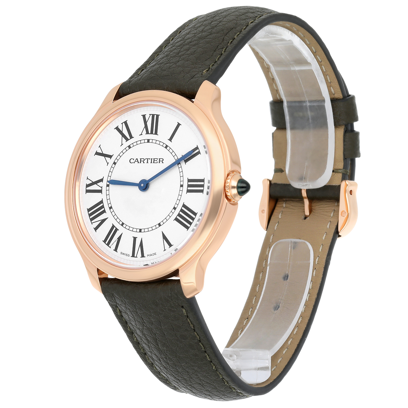 Cartier Ronde Louis WGRN0012 Roman Dial Leather Strap Rose Gold Watch