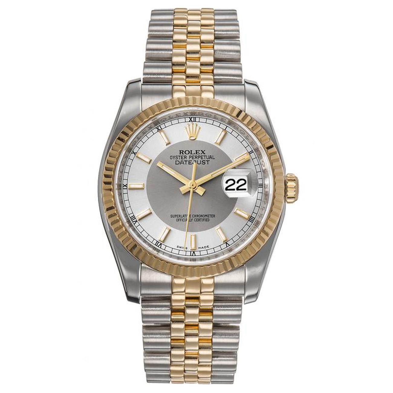 Rolex Datejust 116233 36MM Tuxedo Index Dial Jubilee Stainless Steel Yellow Gold Watch