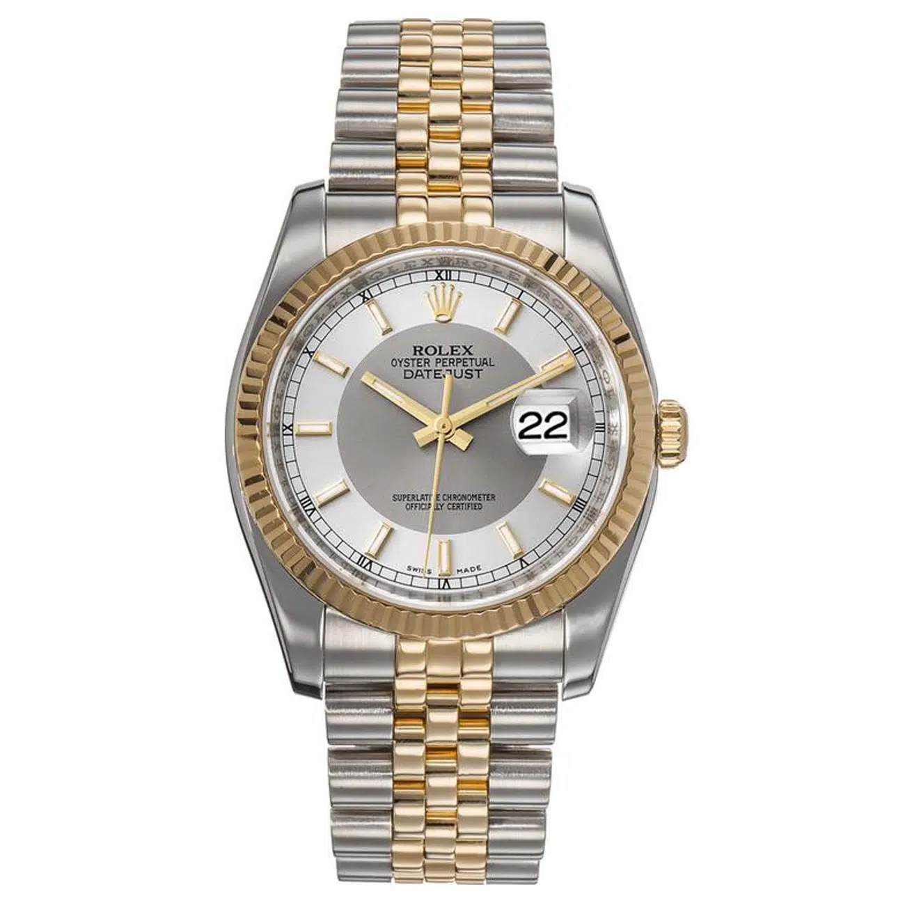 Rolex Datejust 116233 36MM Tuxedo Index Dial Jubilee Stainless Steel Yellow Gold Watch