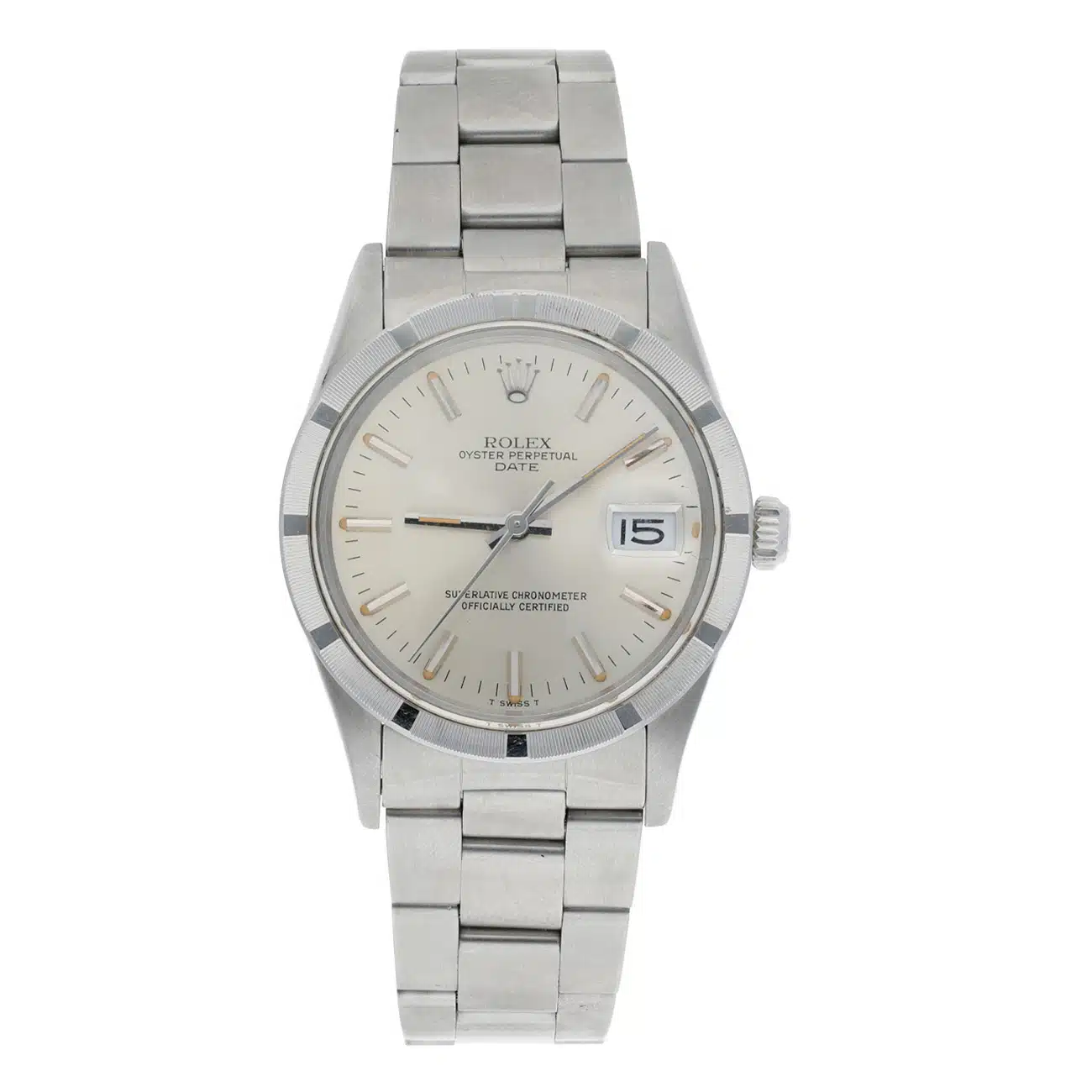 Rolex Oyster Perpetual Date 15010 Silver Index Dial Oyster Bracelet Stainless Steel Watch