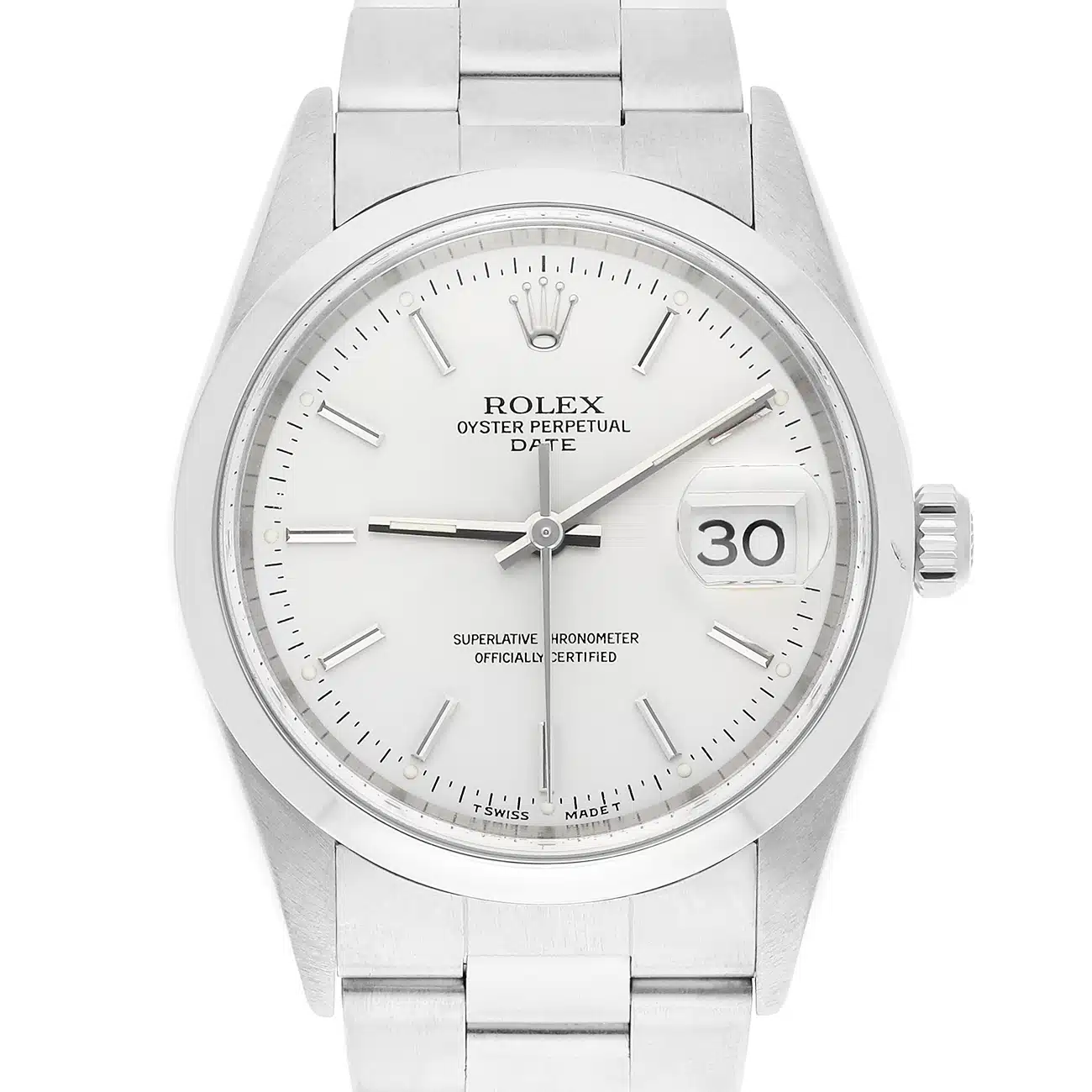 Rolex Date 34mm Stainless Steel Watch Oyster Band Silver Dial 15200 – image 2