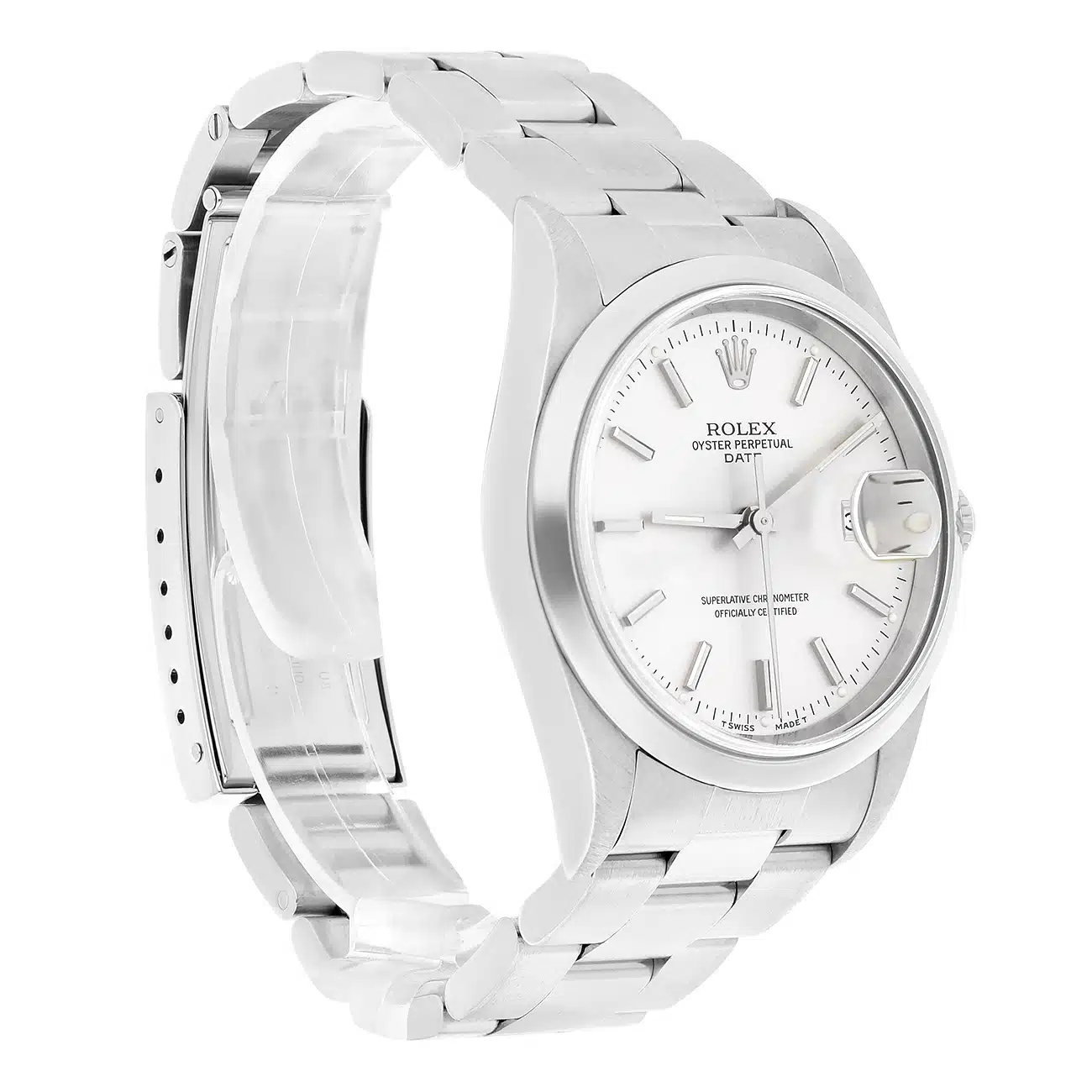 Rolex Date 34mm Stainless Steel Watch Oyster Band Silver Dial 15200 – image 3
