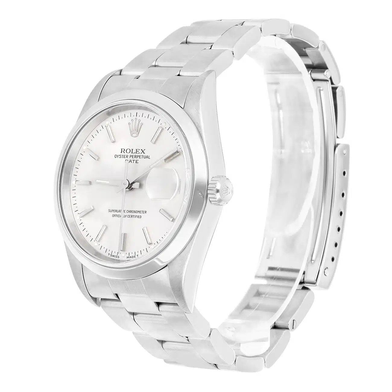 Rolex Date 34mm Stainless Steel Watch Oyster Band Silver Dial 15200 – image 5