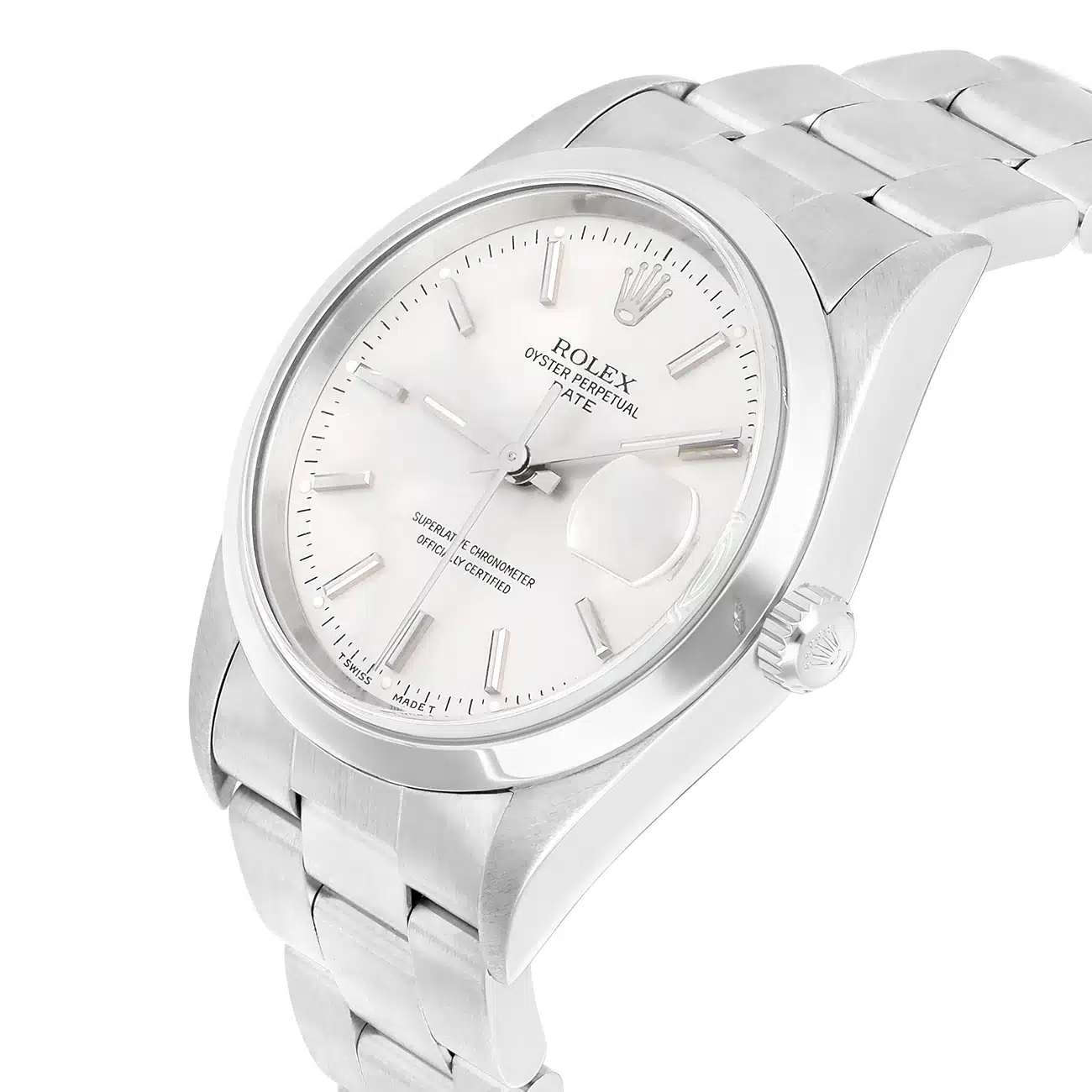 Rolex Date 34mm Stainless Steel Watch Oyster Band Silver Dial 15200 – image 6