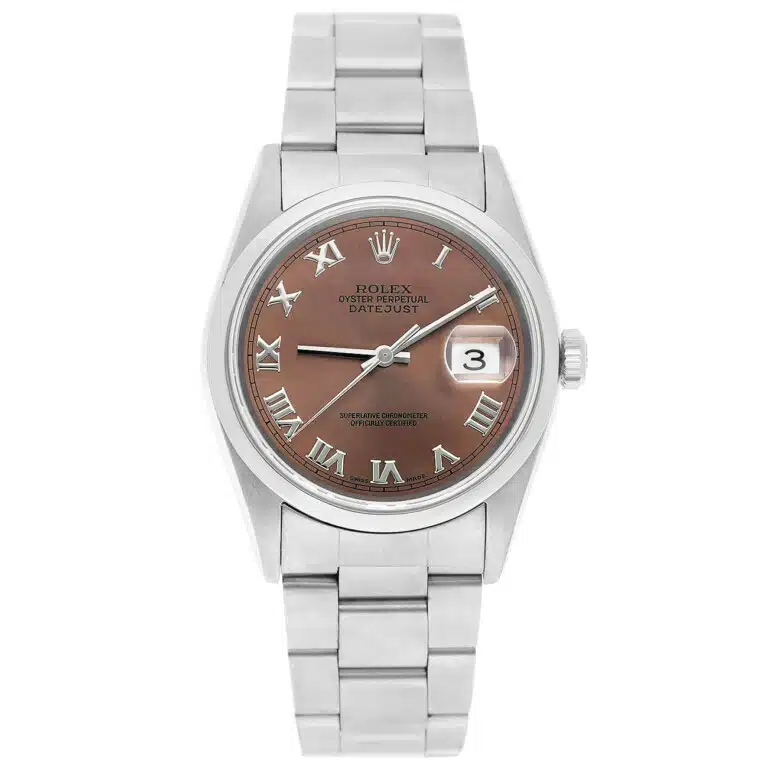 Rolex Datejust 16200 36mm Brown Roman Dial Smooth Bezel Oyster Bracelet Stainless Steel Watch