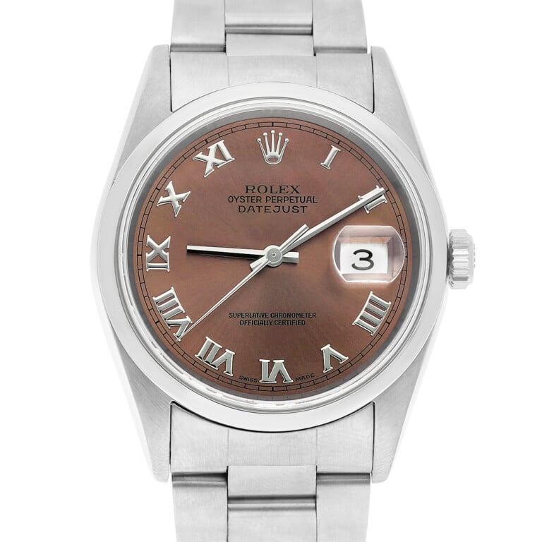 Rolex Datejust 16200 36mm Brown Roman Dial Smooth Bezel Oyster Bracelet Stainless Steel Watch – alternate view