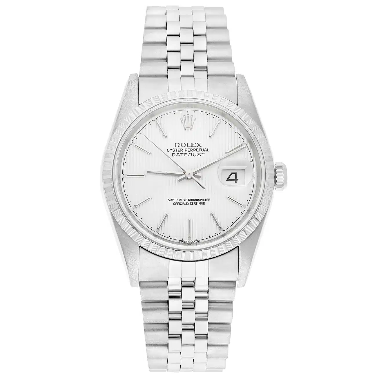 Rolex Datejust 36mm Silver Tapestry Dial 16220 Jubilee Stainless Steel Watch 2004