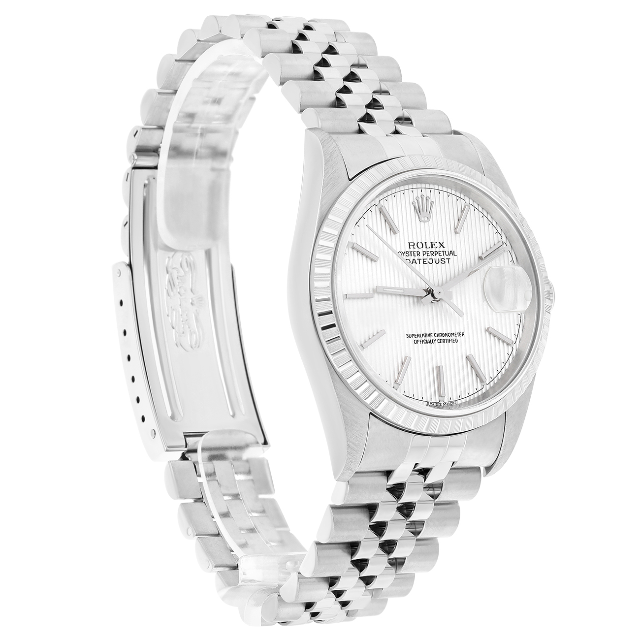 Rolex Datejust 36mm Silver Tapestry Dial 16220 Jubilee Stainless Steel Watch 2004
