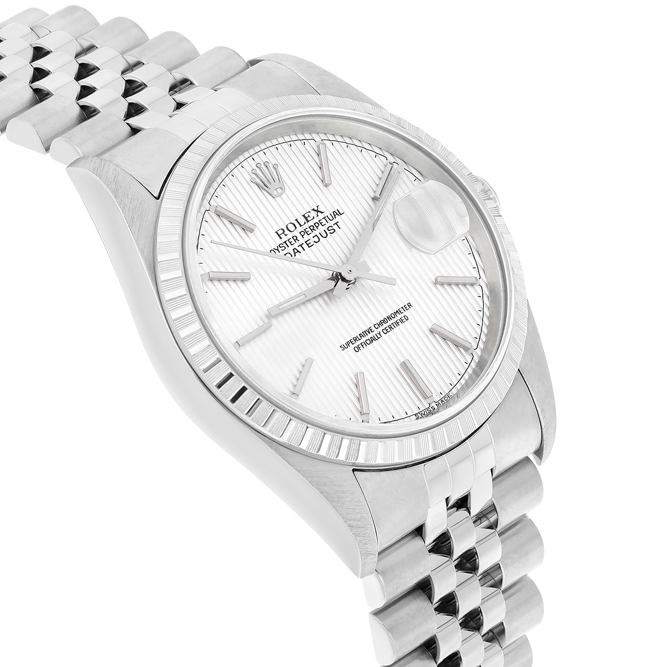 Rolex Datejust 36mm Silver Tapestry Dial 16220 Jubilee Stainless Steel Watch 2004