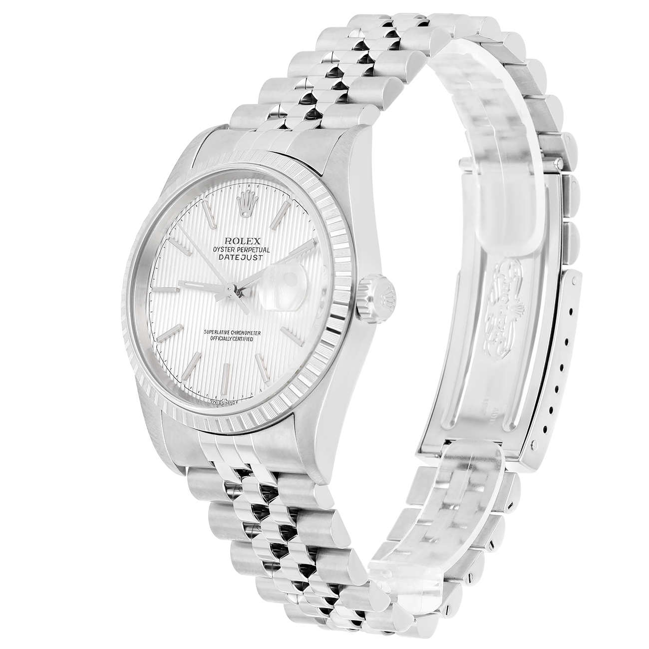 Rolex Datejust 36mm Silver Tapestry Dial 16220 Jubilee Stainless Steel Watch 2004