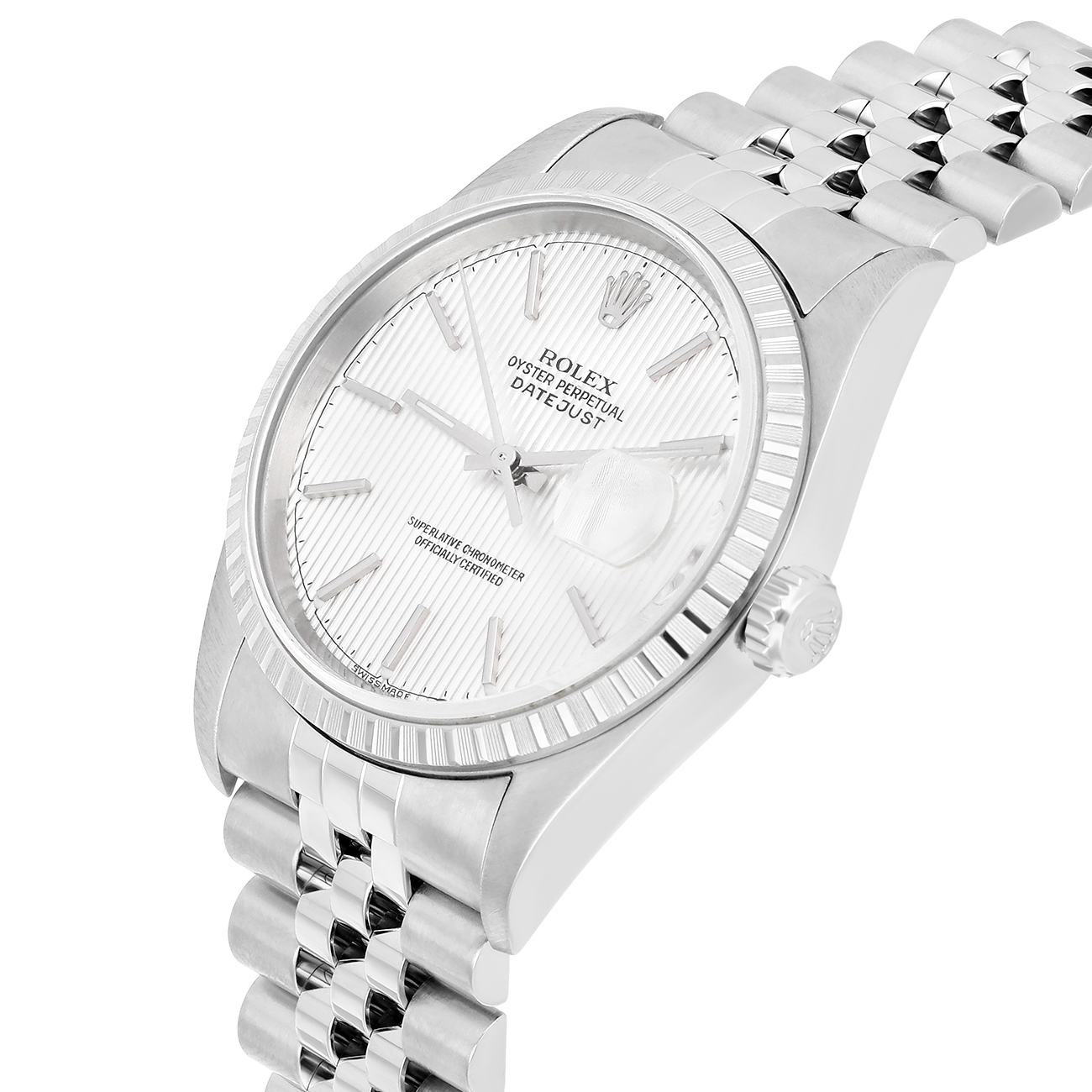 Rolex Datejust 36mm Silver Tapestry Dial 16220 Jubilee Stainless Steel Watch 2004