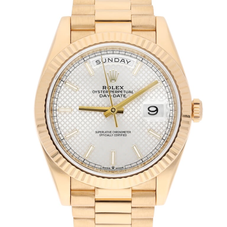 Rolex Day-Date 40 228238-0008 yellow gold, silver diagonal-motif dial - view 2