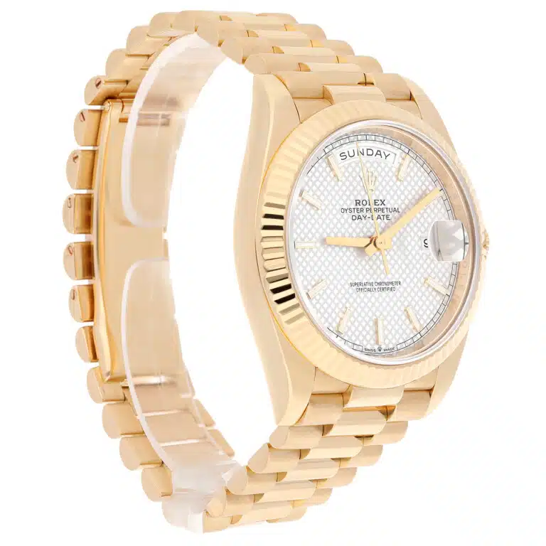 Rolex Day-Date 40 228238-0008 yellow gold, silver diagonal-motif dial - view 6