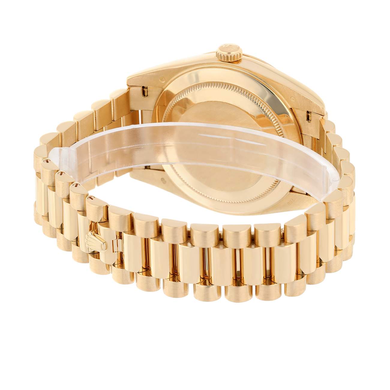 Rolex Day-Date 40 Silver Diagonal Motif Stick Dial Fluted Bezel Yellow Gold Watch