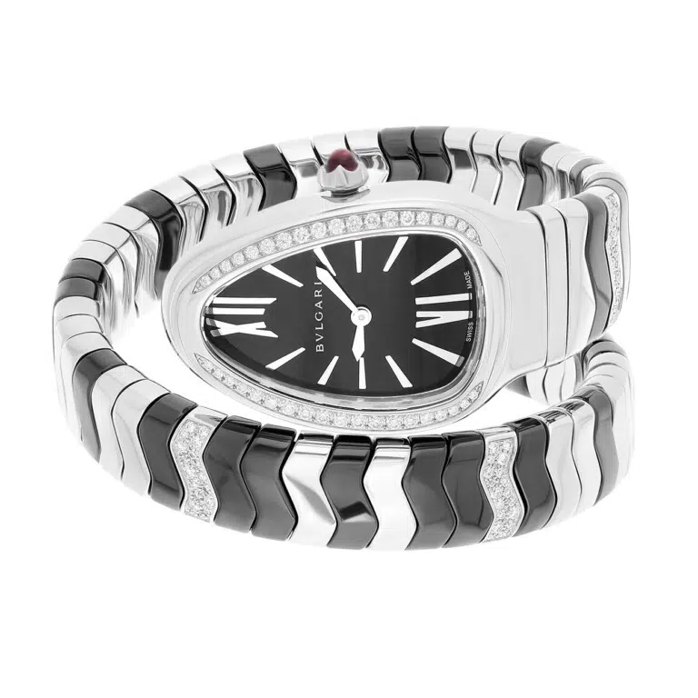 Bulgari Serpenti Spiga 35mm 102129 Black Dial Black Ceramic, Diamonds and Stainless Steel Watch