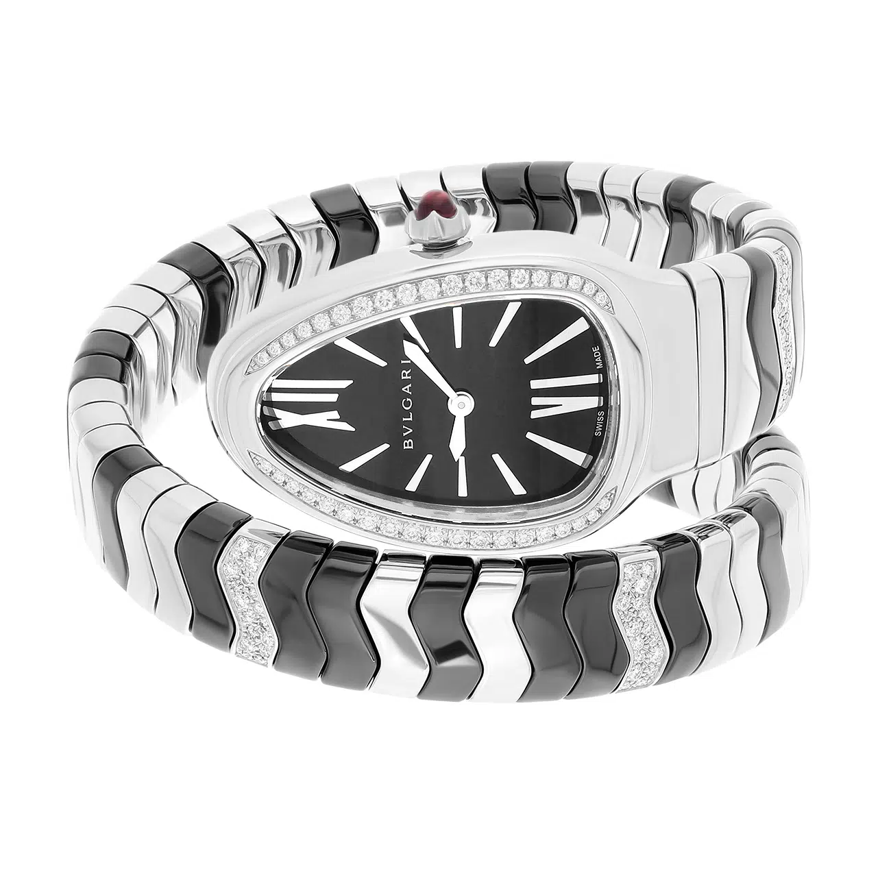 Bulgari Serpenti Spiga 35mm 102129 Black Dial Black Ceramic, Diamonds and Stainless Steel Watch