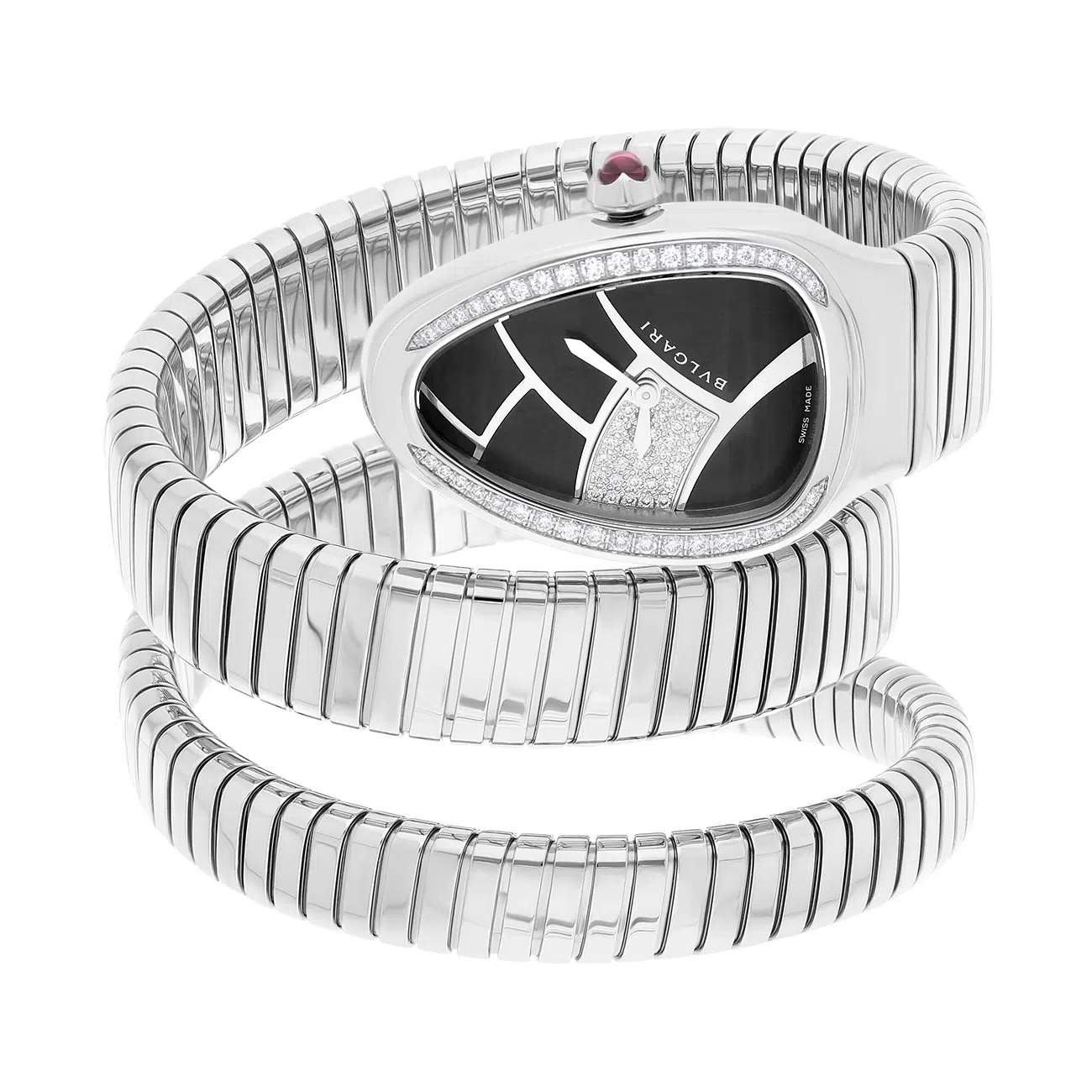 Bvlgari Serpenti SP35BD1SDS.1T Black Diamond Dial Diamond Bezel Stainless Steel Watch