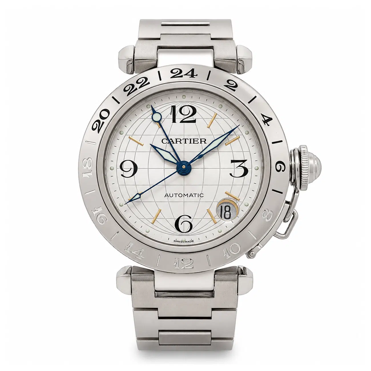 Cartier Pasha C W31078M7 Silver Arabic-Stick Dial Stainless Steel Watch