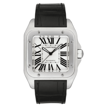 Cartier Santos 100 W20073X8 Silver Roman Dial Black Leather Strap Watch – alternate view