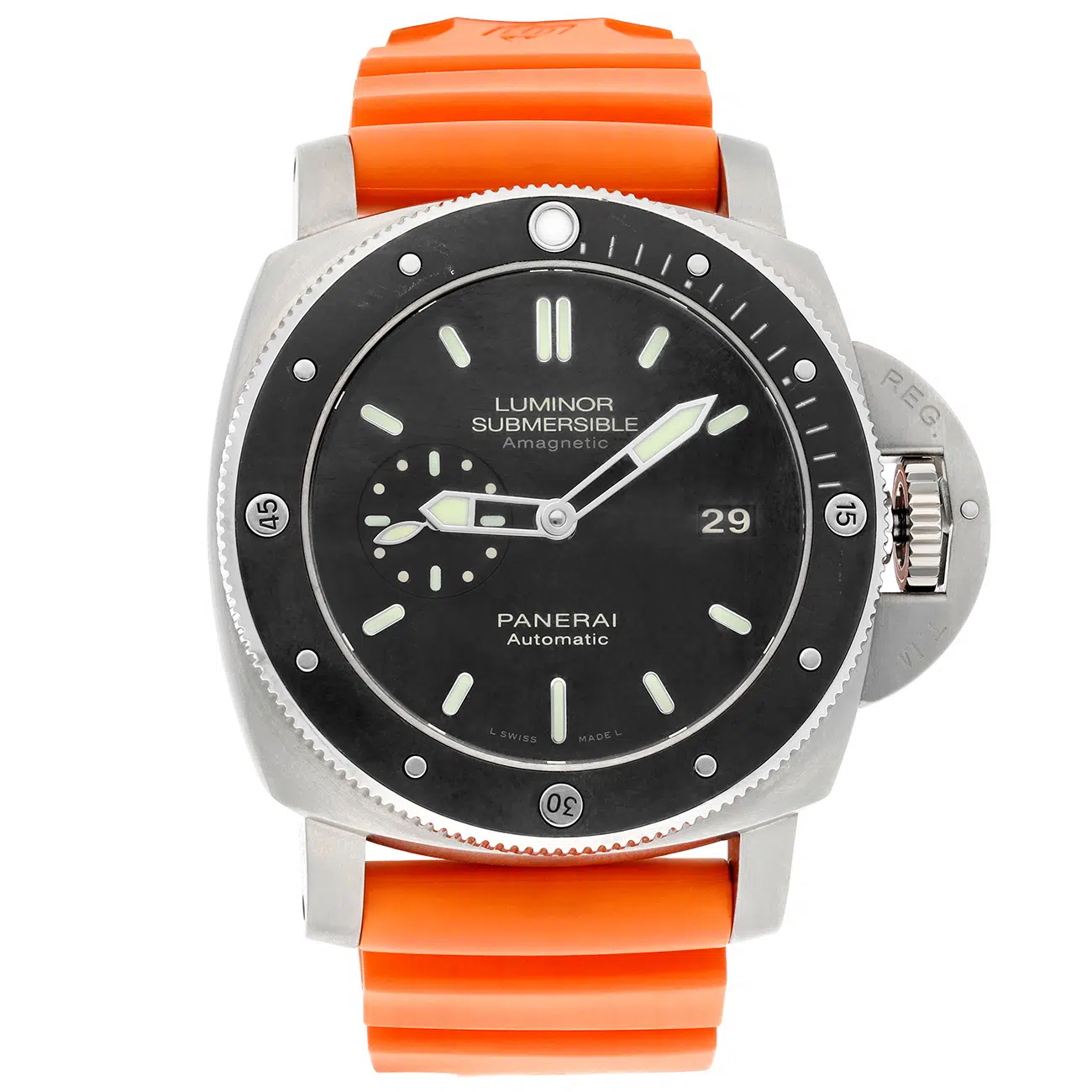 Panerai Luminor Submersible 47mm PAM00389 Black Dial Titanium Orange Rubber Strap