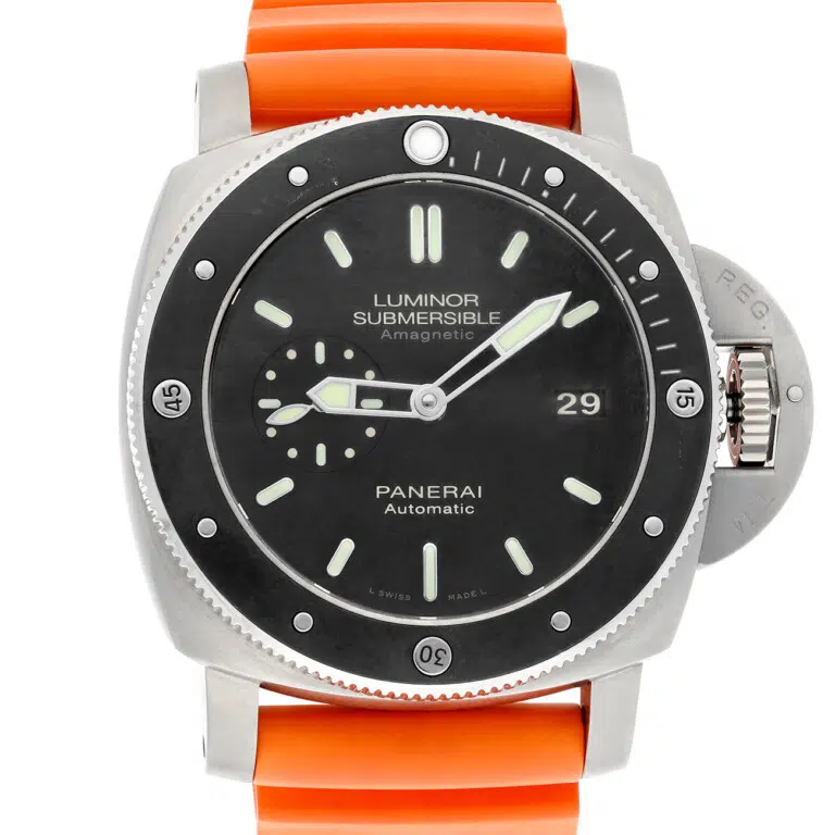 Panerai Luminor Submersible 47mm PAM00389 Black Dial Titanium Orange Rubber Strap – image 2