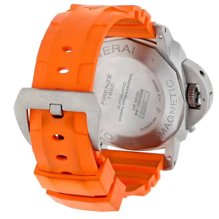 Panerai Luminor Submersible 47mm PAM00389 Black Dial Titanium Orange Rubber Strap – image 8